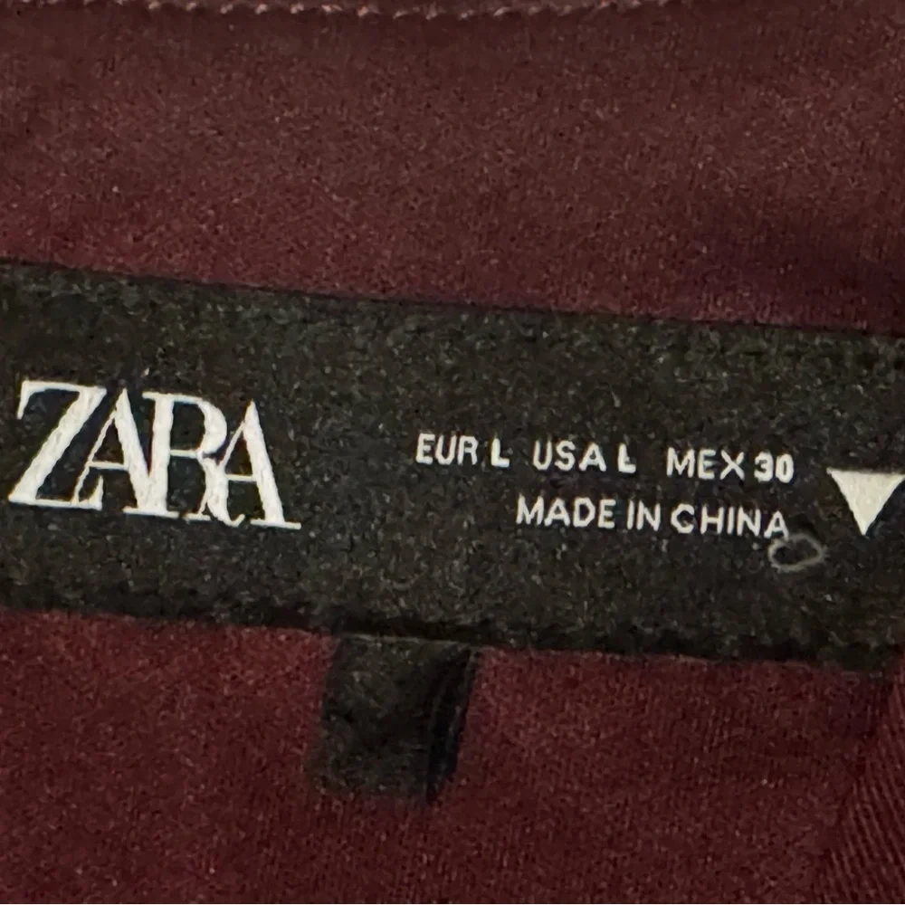 🍷 ZARA Belted Box Pleat Mini Dress | Size L | Burgundy New - Picture 4 of 4